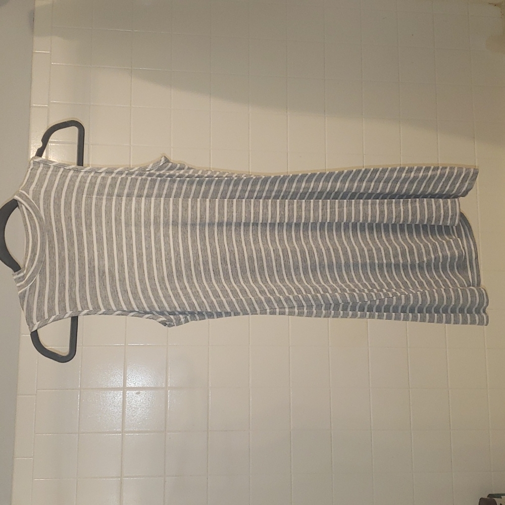 Grey and white striped jersey tank dress